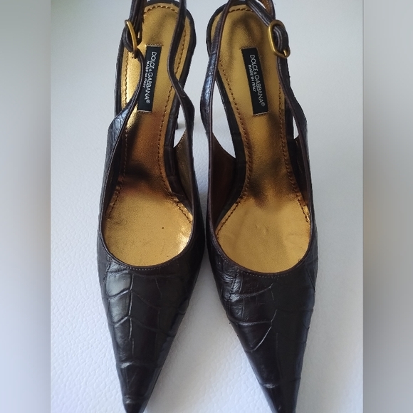DOLCE GABBANA DARK BROWN SLINGBACK PUMP'S POINTED - Picture 13 of 13